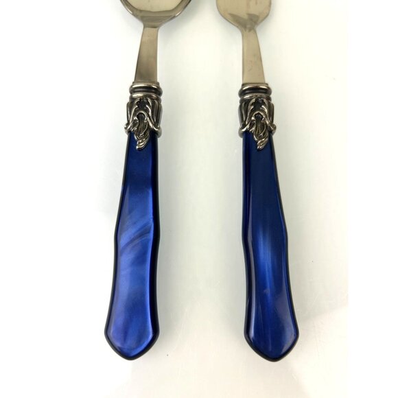 INOX Napoleon 18/10 Made in Italy Blue Stainless Steel Serving Spoon & Fork 9.5" - Picture 3 of 15